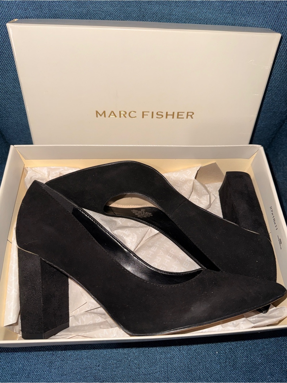 Marc Fisher Black Suede Pointed Toe Block Heels